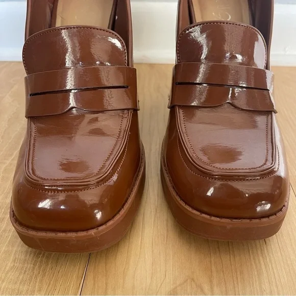 Rouge Helium Cognac Y2K Patent Chunky Heeled Loafer Size 11 - Picture 3 of 11